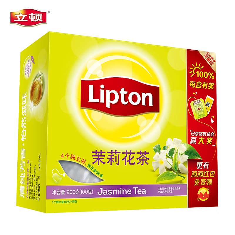 立顿/lipton 茉莉花茶 茶包 浓香 2g*100包/盒装