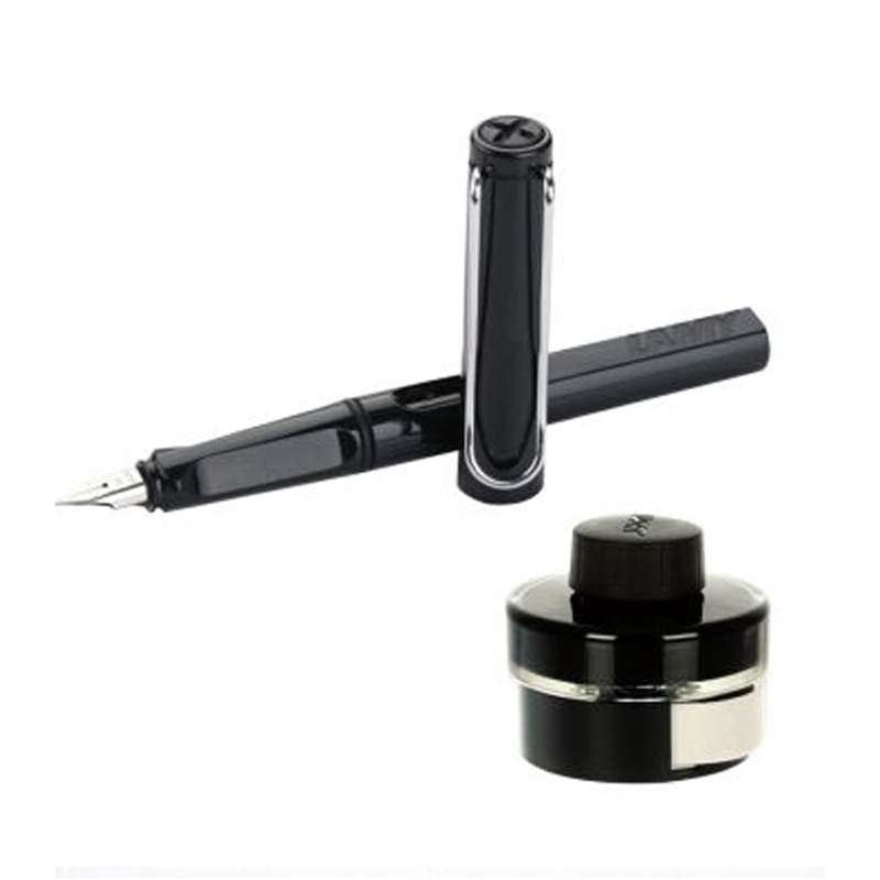 凌美（Lamy）墨水礼盒套装 狩猎者亮黑色墨水笔钢笔 F尖