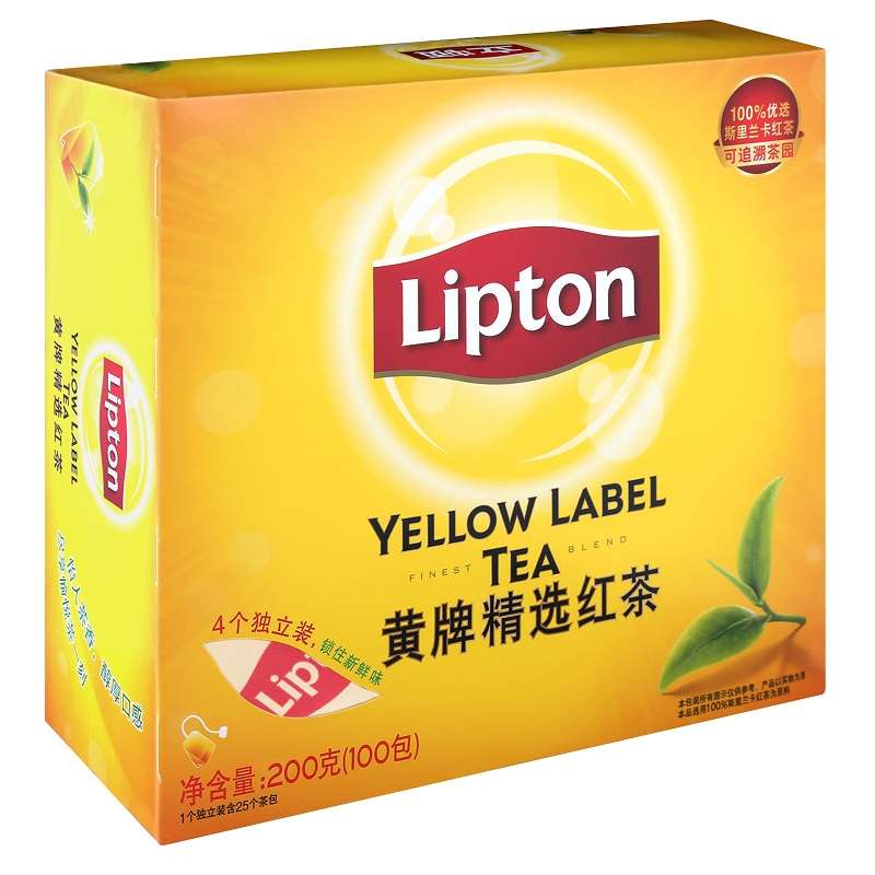 Lipton/立顿红茶黄牌精选红茶100包/盒办公室冲饮