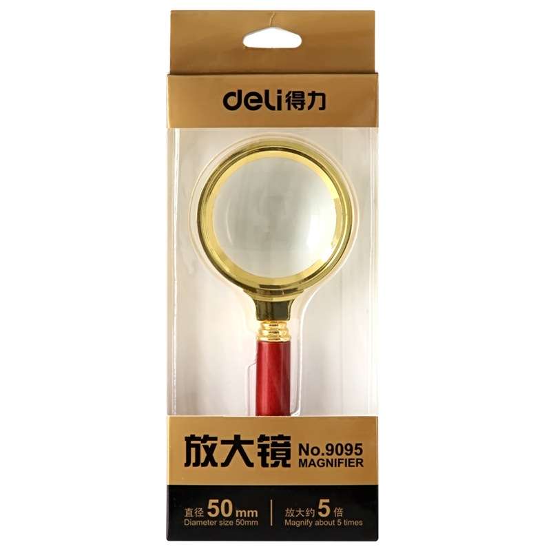 得力（deli） 9095 复古金属框红木手柄架放大镜 50mm