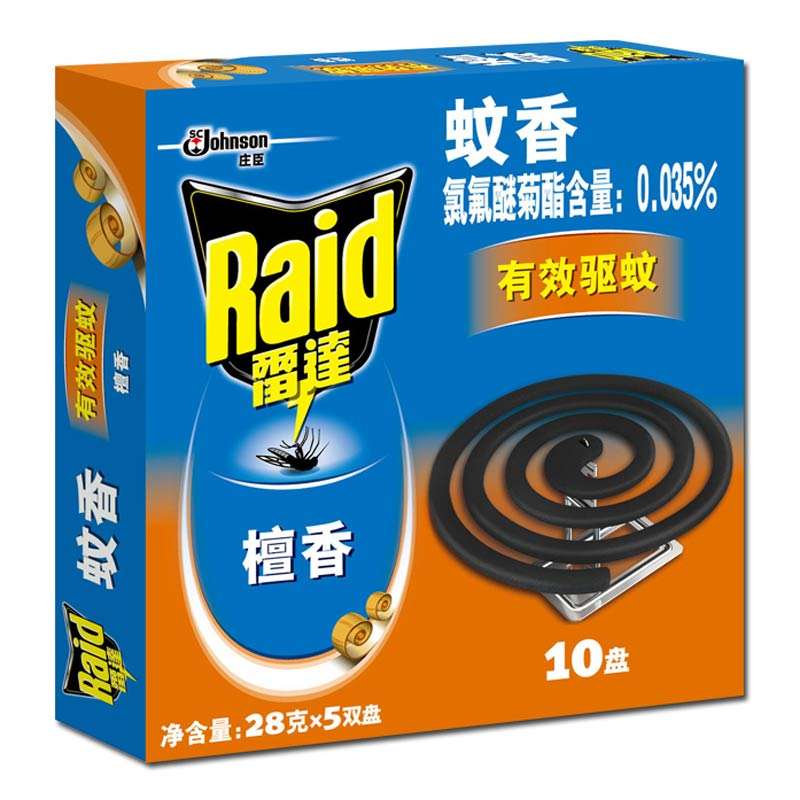 雷达（Raid）盘式蚊香(檀香)有效驱蚊 10盘/盒