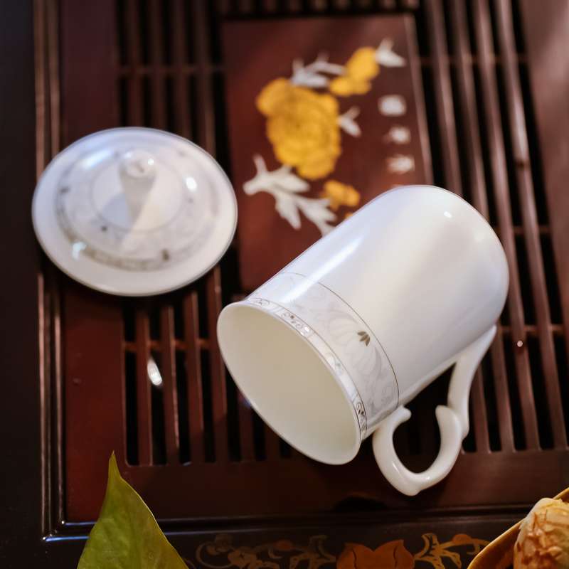 陶瓷杯子带盖茶杯水杯办公杯 景德镇瓷器定制 酒店会议室泡茶杯子